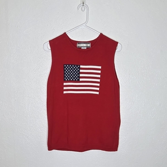 Vintage Tops - Vintage Knit Patriotic American Flag Sleeveless Top Women's Size Extra Large